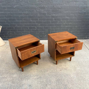 Pair of Vintage Mid-Century Modern Walnut & Brass Night Stands, c.1950’s