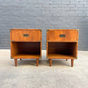 Pair of Vintage Mid-Century Modern Walnut & Brass Night Stands, c.1950’s