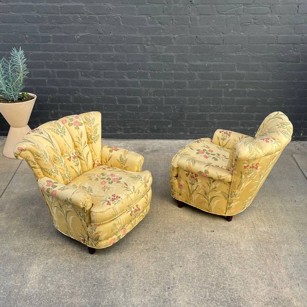 Pair of Hollywood Regency Floral Tufted Lounge Chairs, 1940’s