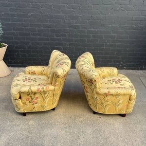 Pair of Hollywood Regency Floral Tufted Lounge Chairs, 1940’s