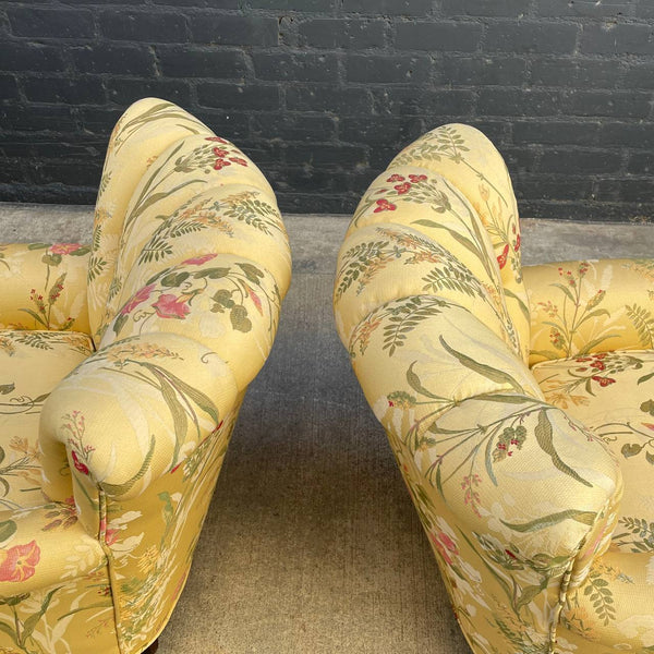 Pair of Hollywood Regency Floral Tufted Lounge Chairs, 1940’s
