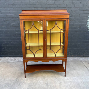 Antique Mahogany Inlaid Wood Display China Cabinet, c.1940’s