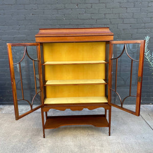 Antique Mahogany Inlaid Wood Display China Cabinet, c.1940’s