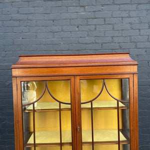 Antique Mahogany Inlaid Wood Display China Cabinet, c.1940’s