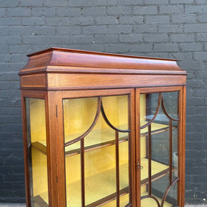 Antique Mahogany Inlaid Wood Display China Cabinet, c.1940’s
