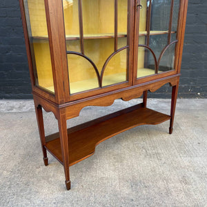 Antique Mahogany Inlaid Wood Display China Cabinet, c.1940’s