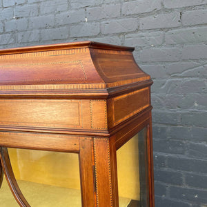 Antique Mahogany Inlaid Wood Display China Cabinet, c.1940’s