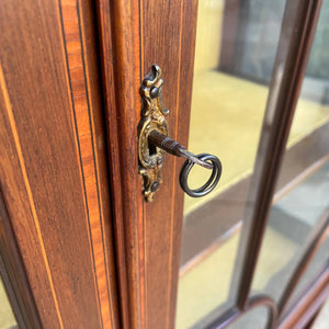 Antique Mahogany Inlaid Wood Display China Cabinet, c.1940’s