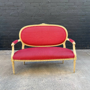 Antique French XVI Carved Wood Love Seat Sofa, c.1950’s