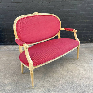 Antique French XVI Carved Wood Love Seat Sofa, c.1950’s
