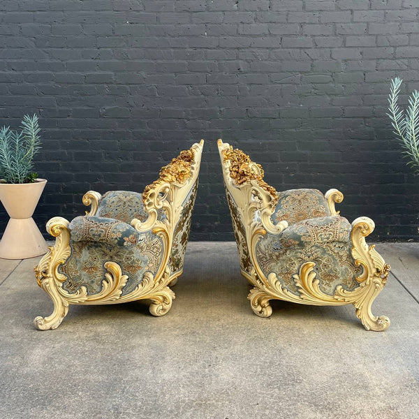 Pair of Antique Italian Wood Carved Lounge Chairs by Fratelli Radice, c.1960’s