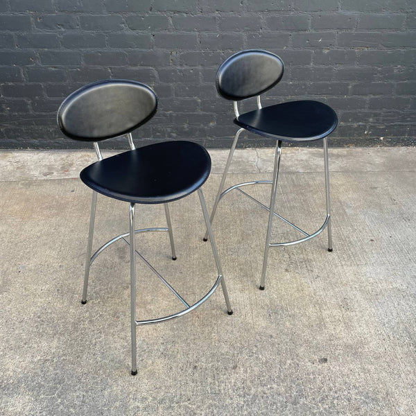 Pair of Leather & Chrome Bar Stools
