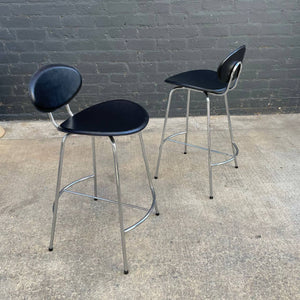 Pair of Leather & Chrome Bar Stools