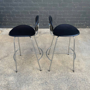 Pair of Leather & Chrome Bar Stools