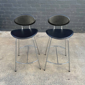 Pair of Leather & Chrome Bar Stools