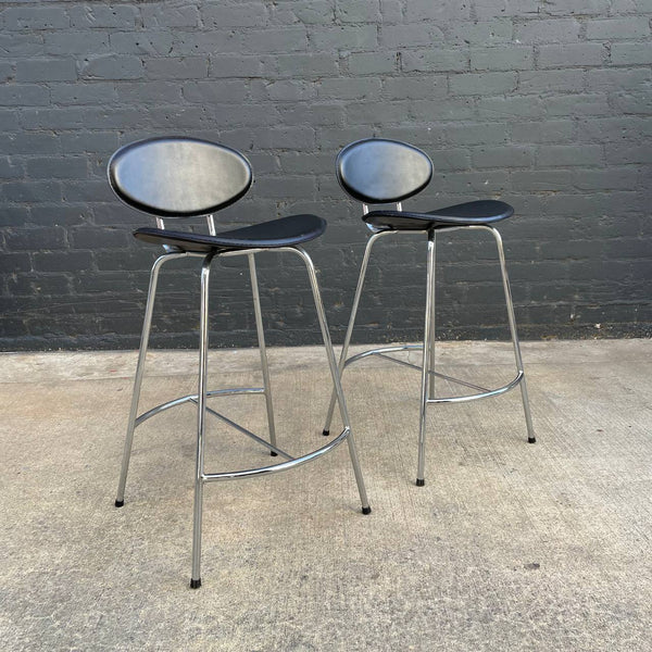 Pair of Leather & Chrome Bar Stools