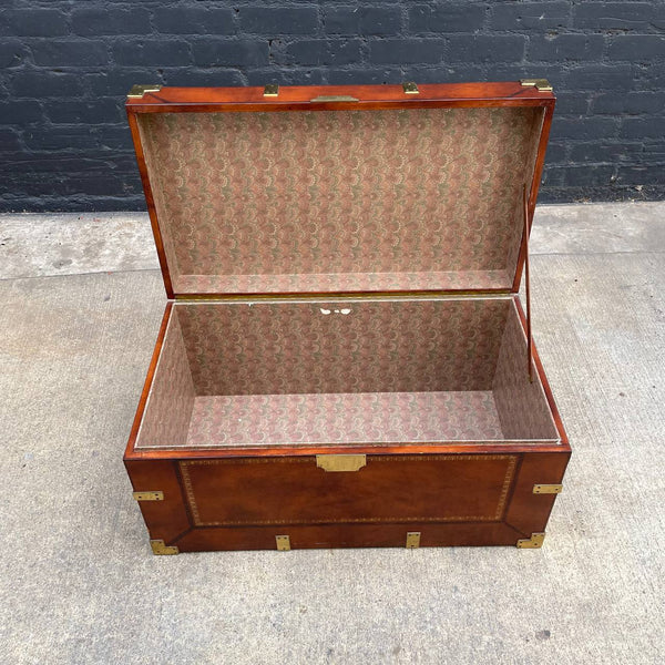 Maitland Smith Colonial Campaign Style Leather & Brass Trunk or Coffee Table, c.1980’s
