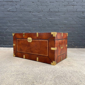 Maitland Smith Colonial Campaign Style Leather & Brass Trunk or Coffee Table, c.1980’s