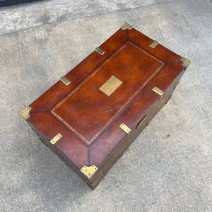Maitland Smith Colonial Campaign Style Leather & Brass Trunk or Coffee Table, c.1980’s