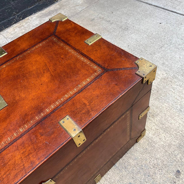 Maitland Smith Colonial Campaign Style Leather & Brass Trunk or Coffee Table, c.1980’s