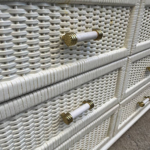 Vintage White Wicker 9-Drawer Dresser, c.1960’s
