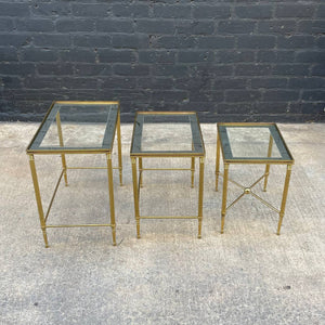 Vintage Brass Italian Hollywood Regency Side Nesting Tables with Glass Tops, c.1960’s