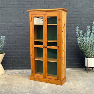 Vintage Farmhouse Pine Shelf Display Cabinet