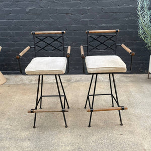 Pair of Mid-Century Modern Iron & Wood Bar Stools, c.1960’s
