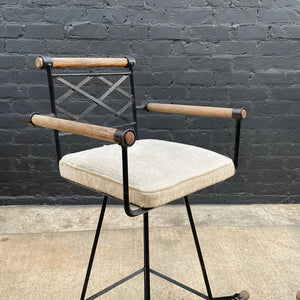 Pair of Mid-Century Modern Iron & Wood Bar Stools, c.1960’s
