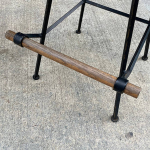 Pair of Mid-Century Modern Iron & Wood Bar Stools, c.1960’s