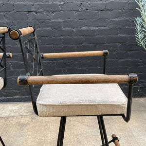 Pair of Mid-Century Modern Iron & Wood Bar Stools, c.1960’s