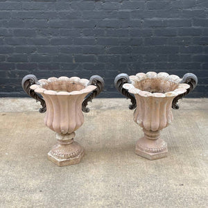 Pair of Vintage Plaster & Concrete Garden Outdoor Urn Planters, c.1960’s