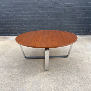 Vintage Mid-Century Modern Round Walnut & Chrome Coffee Table, c.1960’s