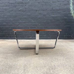 Vintage Mid-Century Modern Round Walnut & Chrome Coffee Table, c.1960’s