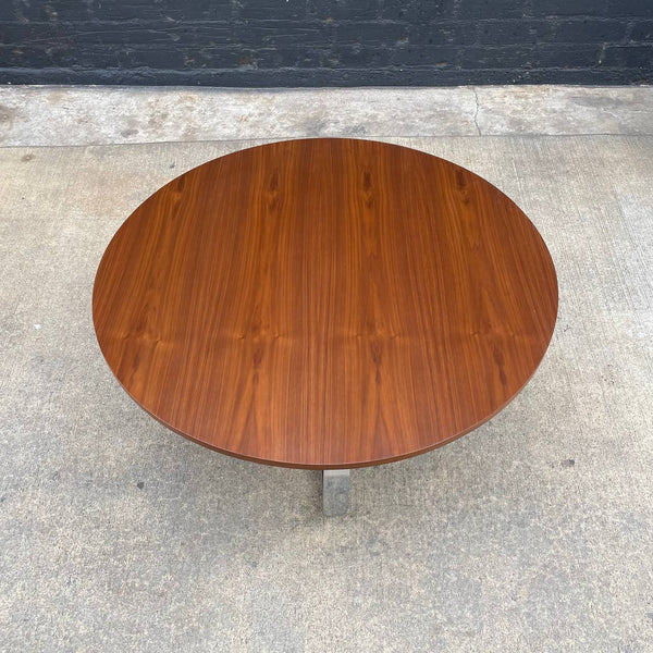 Vintage Mid-Century Modern Round Walnut & Chrome Coffee Table, c.1960’s