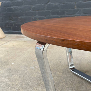 Vintage Mid-Century Modern Round Walnut & Chrome Coffee Table, c.1960’s