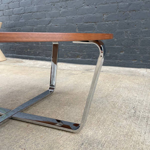 Vintage Mid-Century Modern Round Walnut & Chrome Coffee Table, c.1960’s