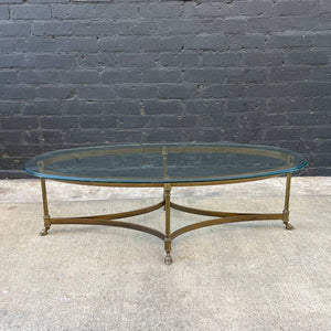 Vintage Italian Mid-Century Modern Brass & Glass Oval Coffee Table with Hoof Feet , c.1960’s