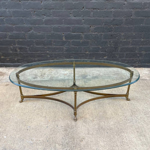 Vintage Italian Mid-Century Modern Brass & Glass Oval Coffee Table with Hoof Feet , c.1960’s