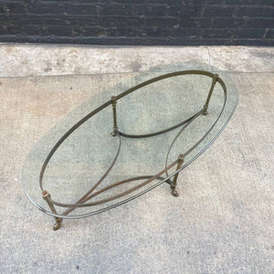 Vintage Italian Mid-Century Modern Brass & Glass Oval Coffee Table with Hoof Feet , c.1960’s