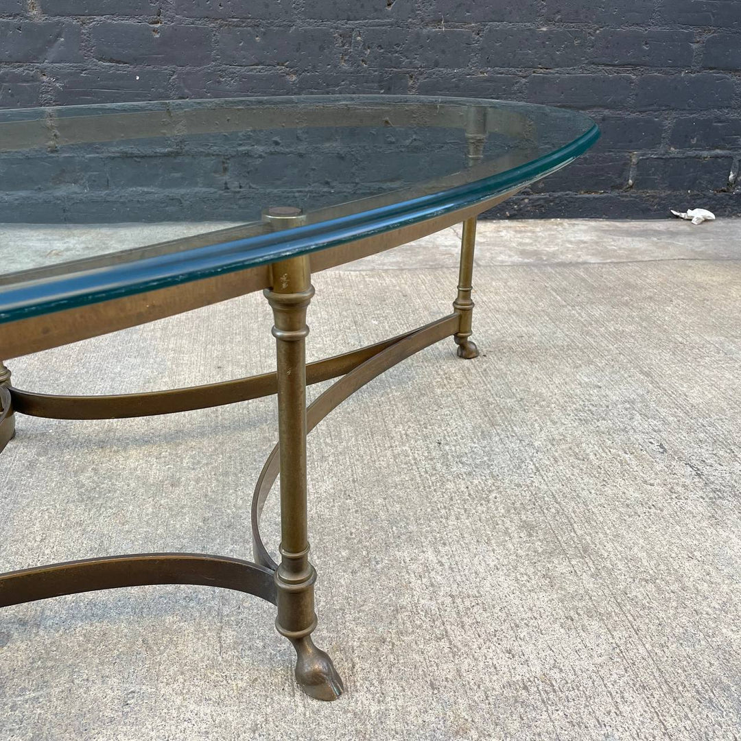 Vintage Italian Mid-Century Modern Brass & Glass Oval Coffee Table wit ...