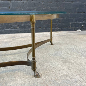 Vintage Italian Mid-Century Modern Brass & Glass Oval Coffee Table with Hoof Feet , c.1960’s