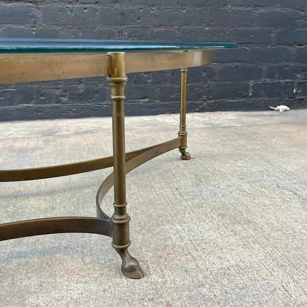 Vintage Italian Mid-Century Modern Brass & Glass Oval Coffee Table with Hoof Feet , c.1960’s