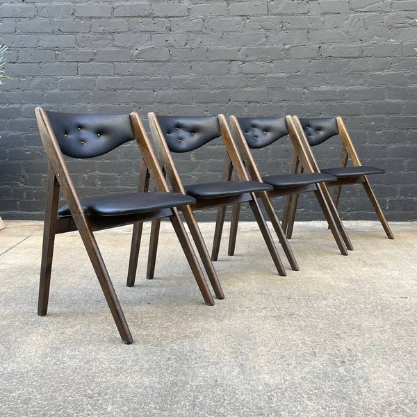 Set of 4 Vintage Mid-Century Modern Sculpted Walnut Folding Dining Chairs , c.1960’s