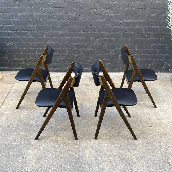 Set of 4 Vintage Mid-Century Modern Sculpted Walnut Folding Dining Chairs , c.1960’s