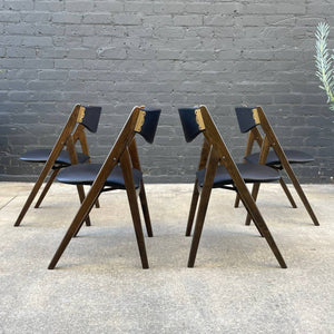 Set of 4 Vintage Mid-Century Modern Sculpted Walnut Folding Dining Chairs , c.1960’s