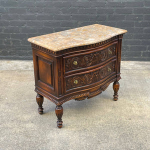 Antique French Provincial Style Chest Dresser with Carved Details & Marble Stone Top, c.1960’s