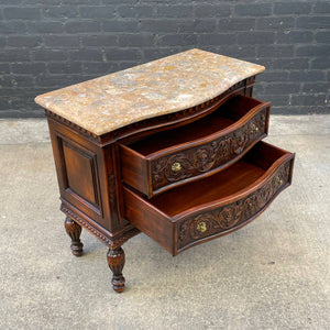 Antique French Provincial Style Chest Dresser with Carved Details & Marble Stone Top, c.1960’s