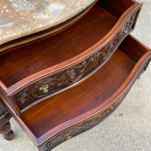 Antique French Provincial Style Chest Dresser with Carved Details & Marble Stone Top, c.1960’s