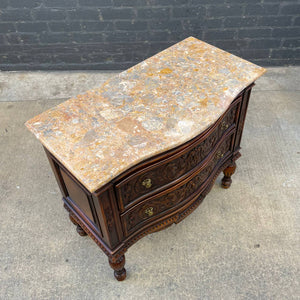 Antique French Provincial Style Chest Dresser with Carved Details & Marble Stone Top, c.1960’s
